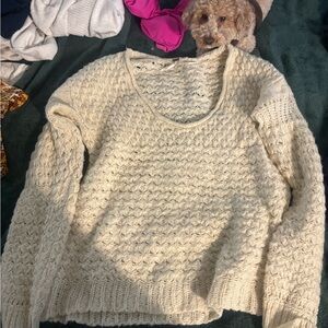 Free People Cream Textured Sweater